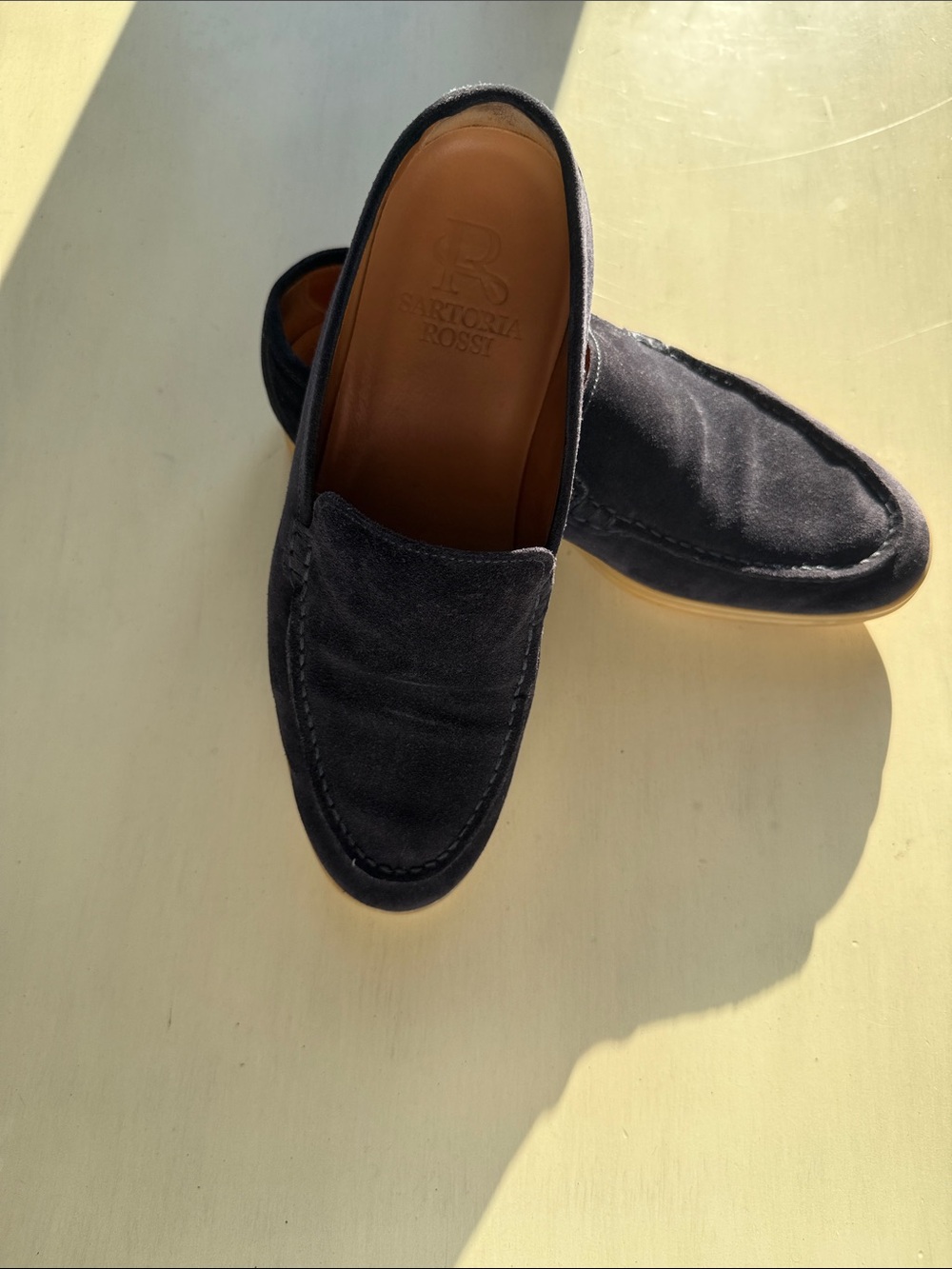 100% authentic Italian made Men's Navy Suede Slip-On Loafers